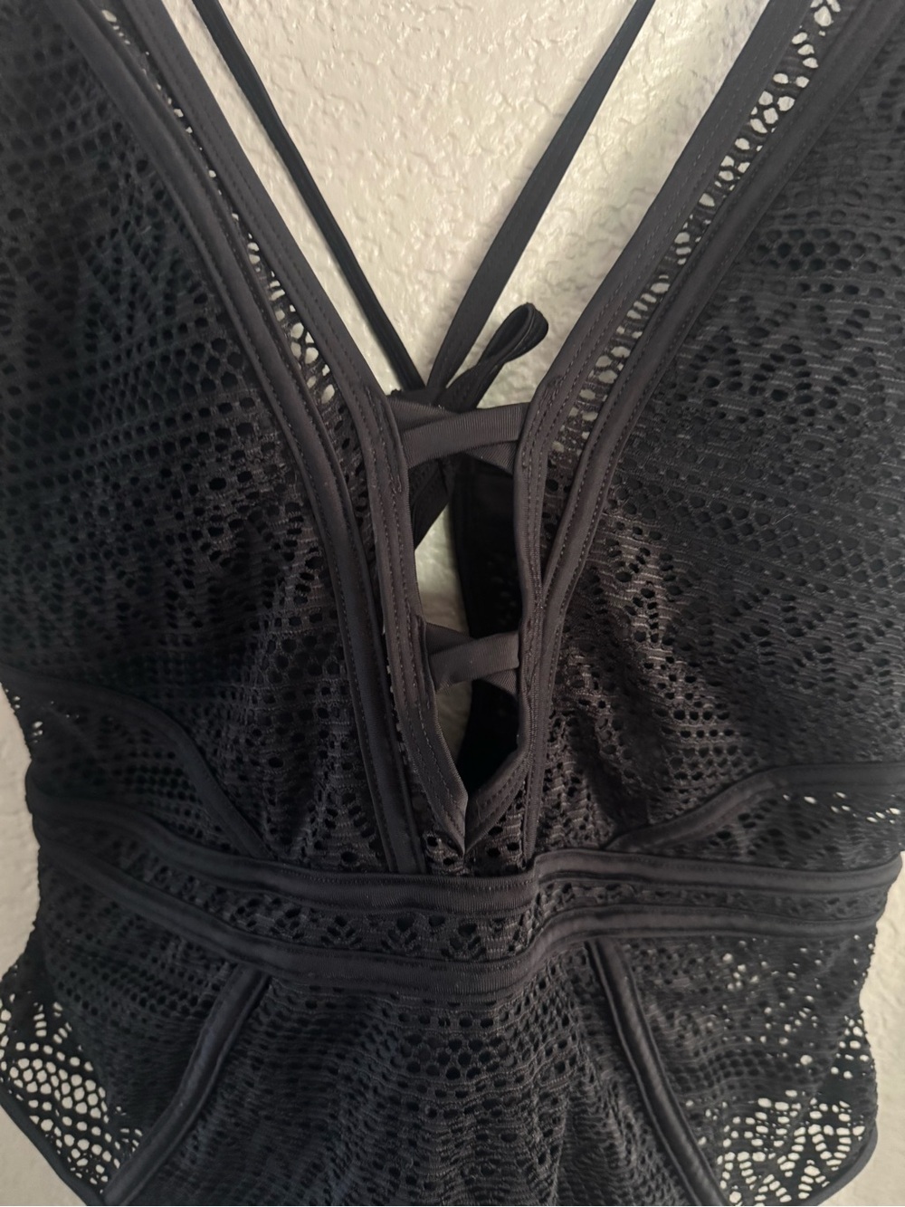 Black Crochet Lace One-Piece Swimsuit - Picture 2 of 13